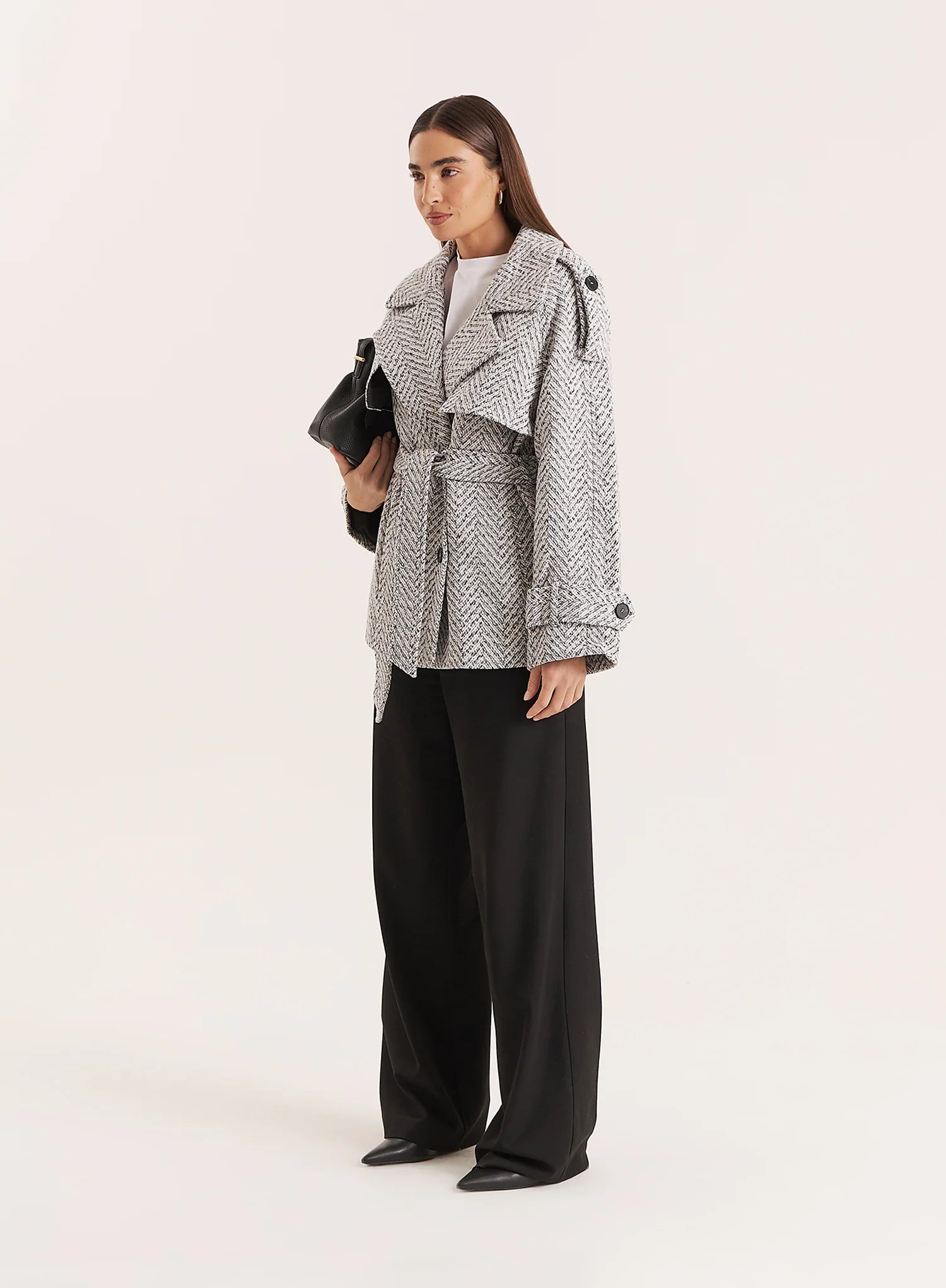Light Grey Marl Belted Trench Coat
