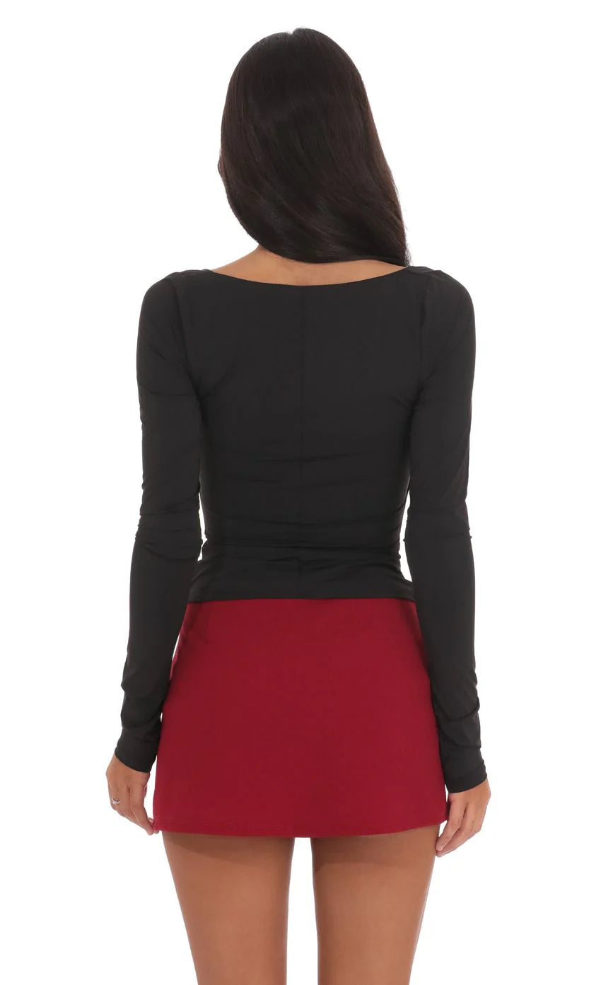 Side Slit Mini Skort in Maroon