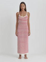 Red And White Stripe Knitted Maxi Dress