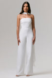 Enchanted White High Neck Jumpsuit With Scarf