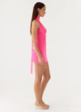 Melisande Scarf Neck Mini Dress Fuchsia