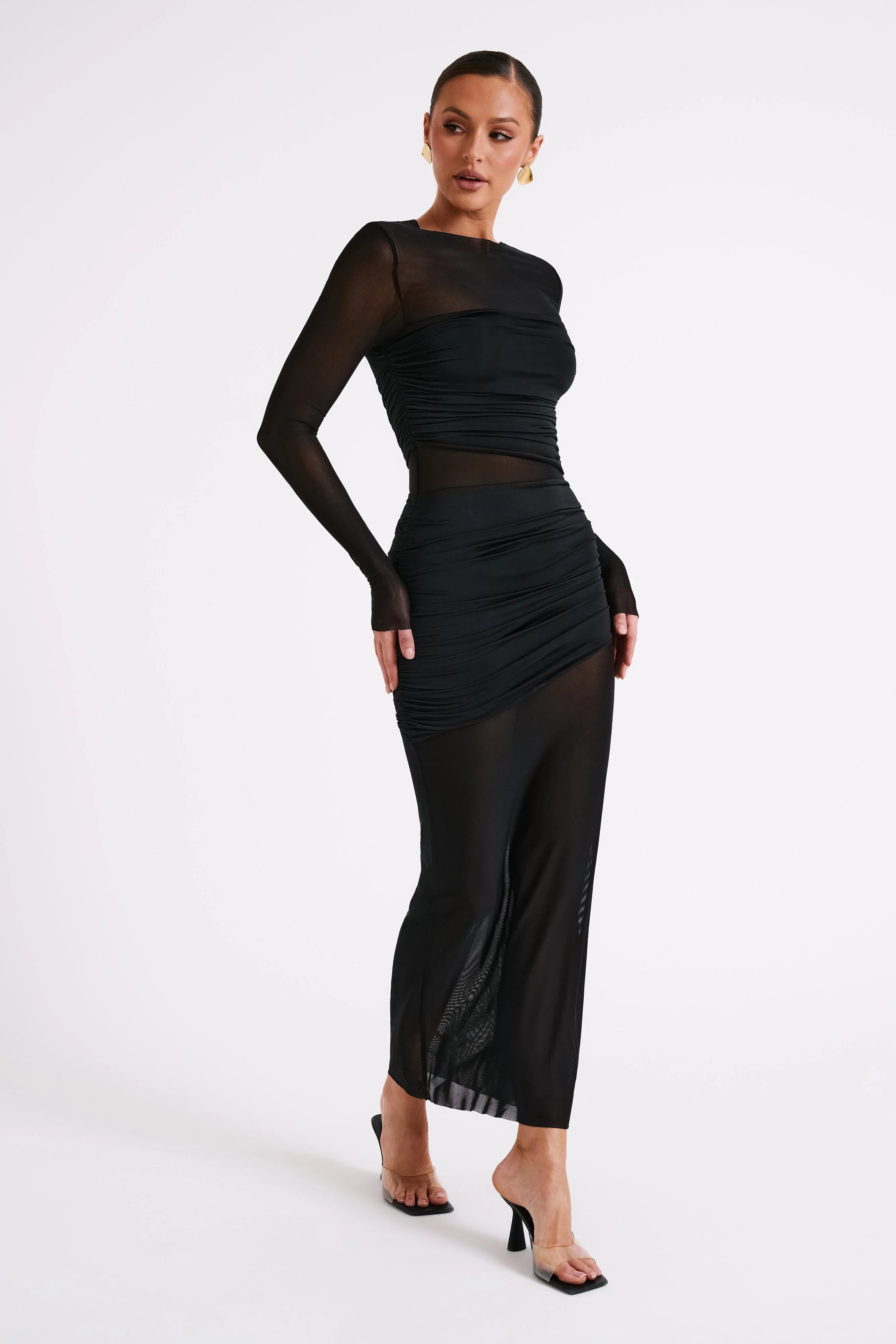 Kate Mesh And Nylon Maxi Dress Black