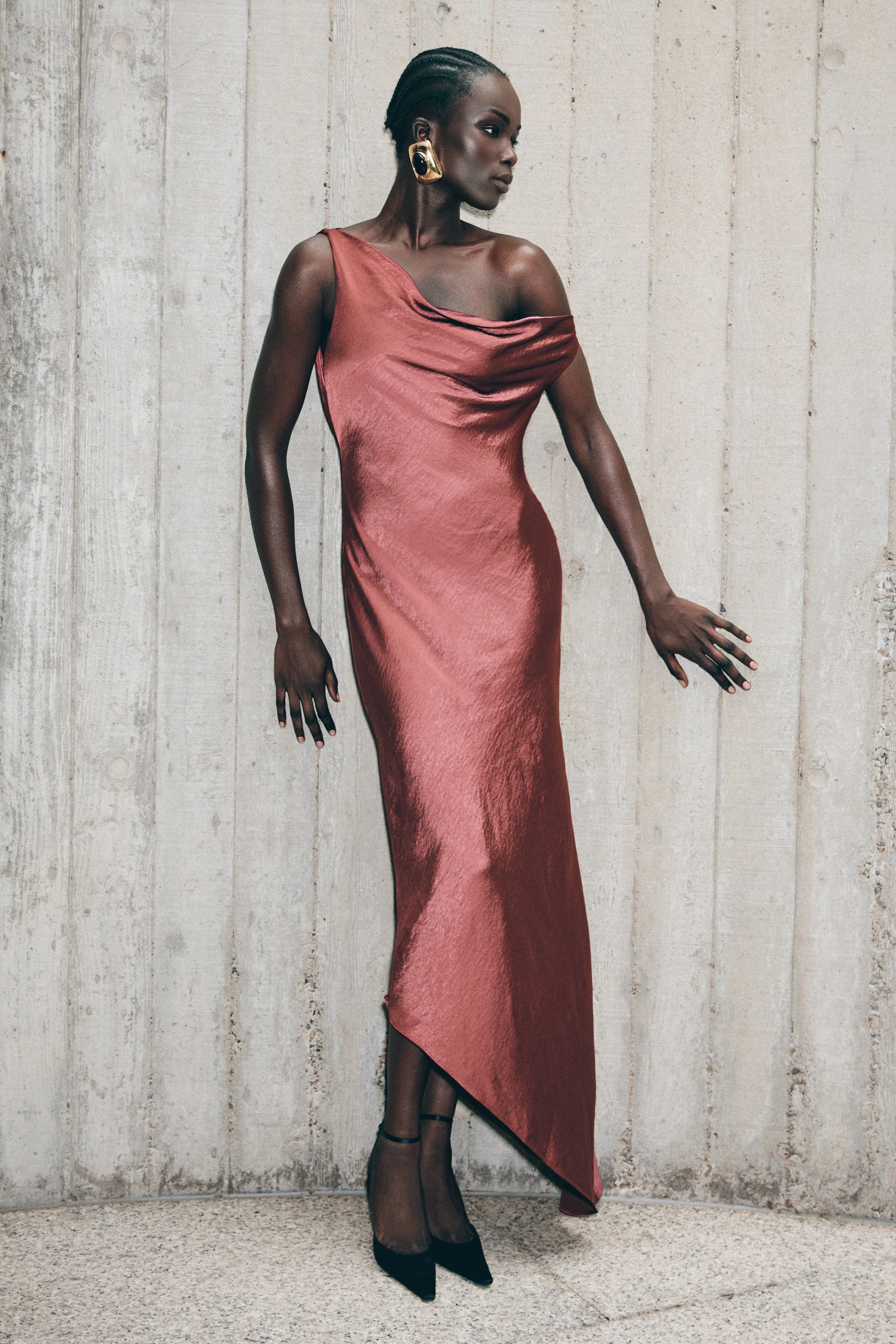 Yvette Slip Maxi Dress With Asymmetrical Hem Brown Cherry