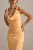 Alesso Peach Satin Cowl Neck Slip Maxi Dress