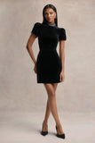 Margot Black High Neck Velvet Mini Dress With Embellished Detail
