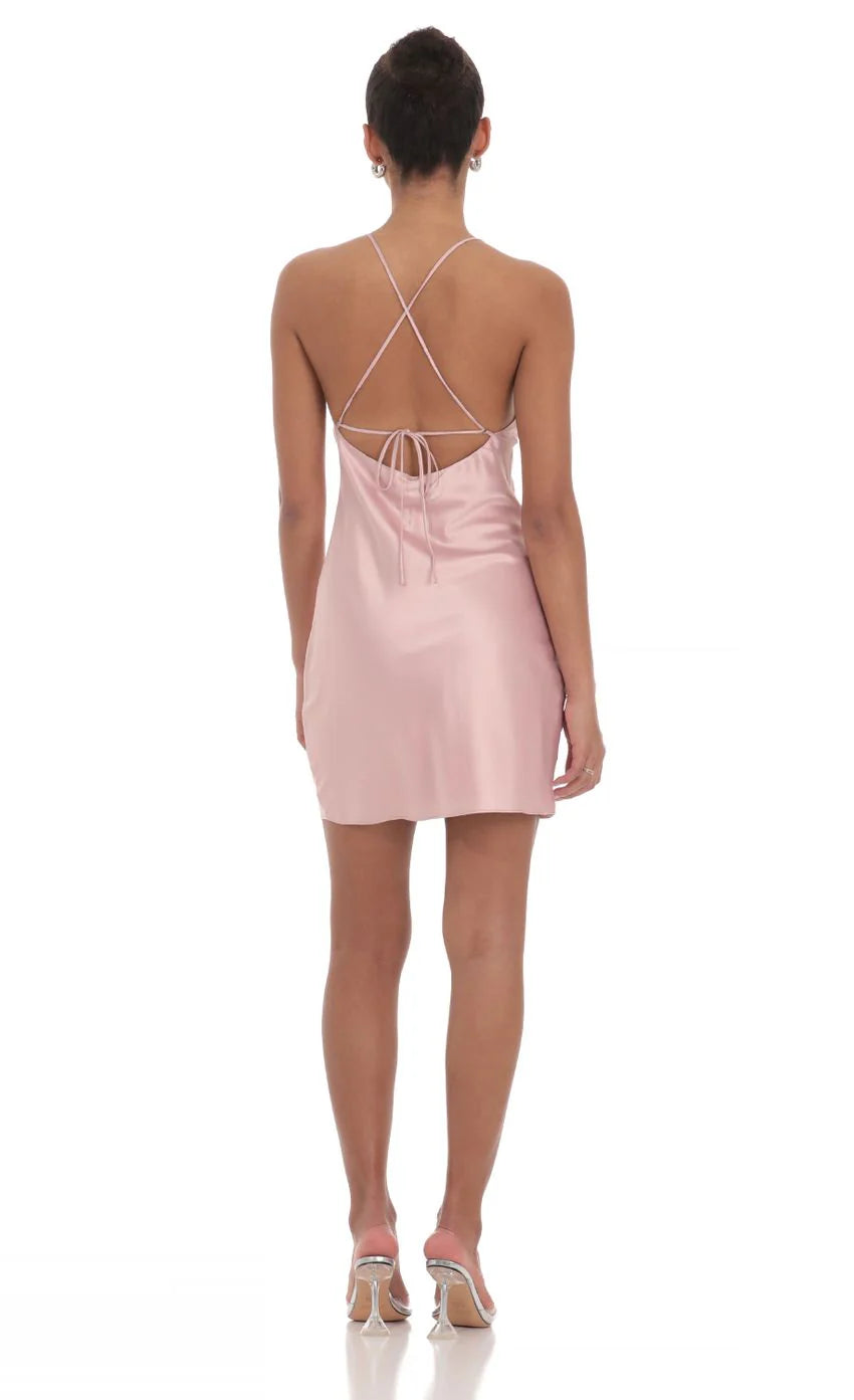 Satin Halter Dress in Mauve