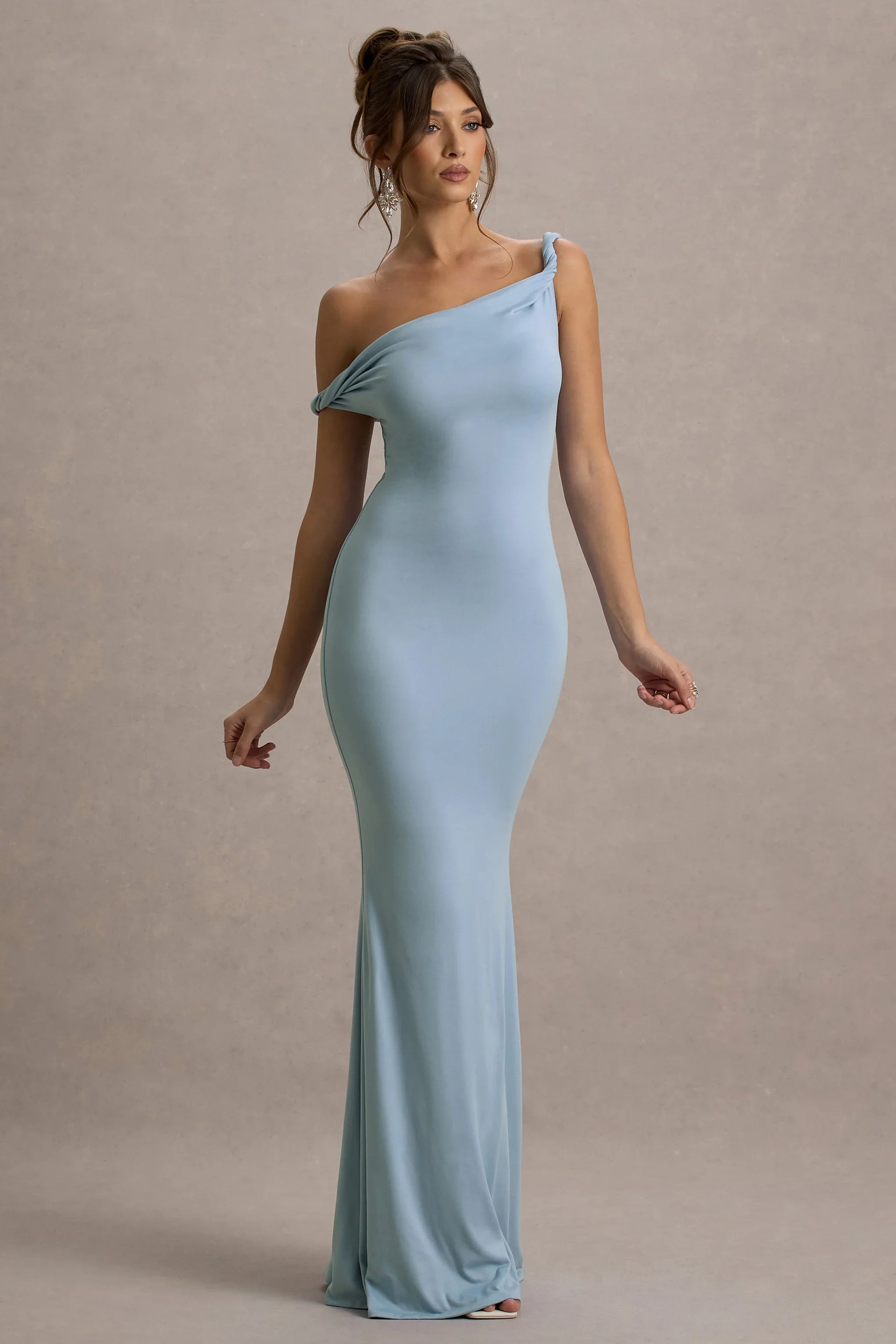 Lita Powder Blue Twisted Asymmetric Maxi Dress