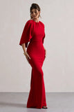 Kianne Red Draped Short Sleeve Maxi Dress