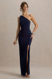 Dressing Up Navy One Shoulder Maxi Dress With Open Back Detail