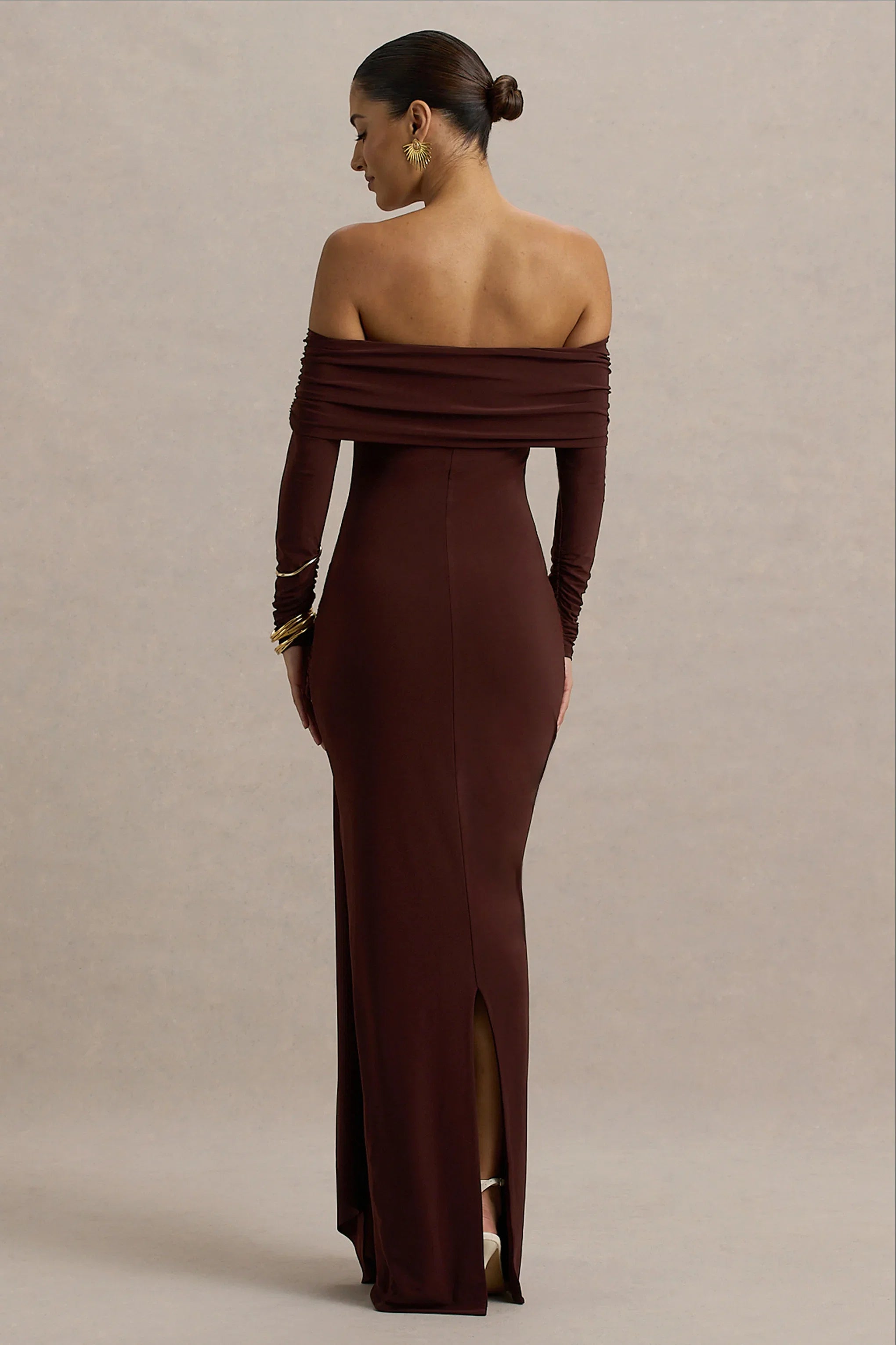 Jovie Brown Bardot Wrap Maxi Dress With Sash Detail