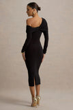 Cleo Black Bodycon Midi Dress With Mesh Sleeves