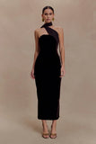 Mattea Velvet Midi Dress With Scarf Chocolate