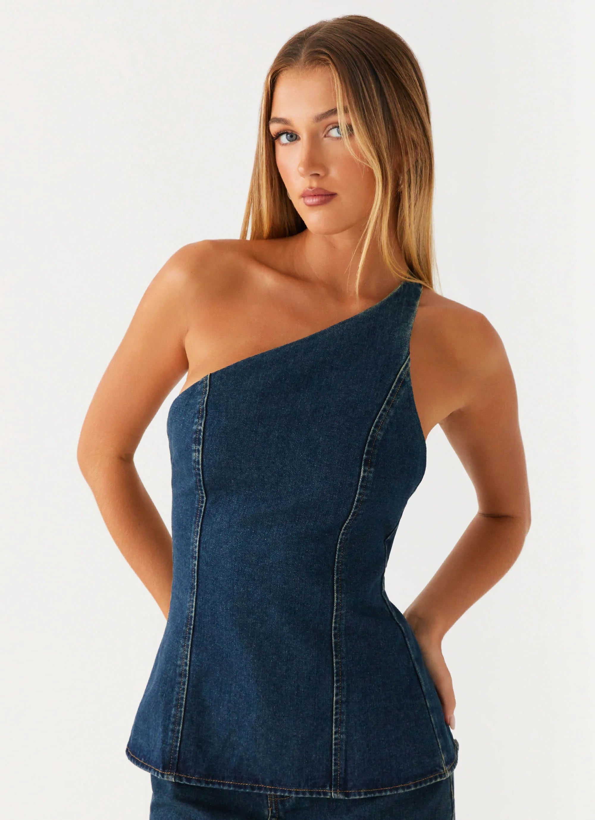 Maysa Denim Top Washed Denim