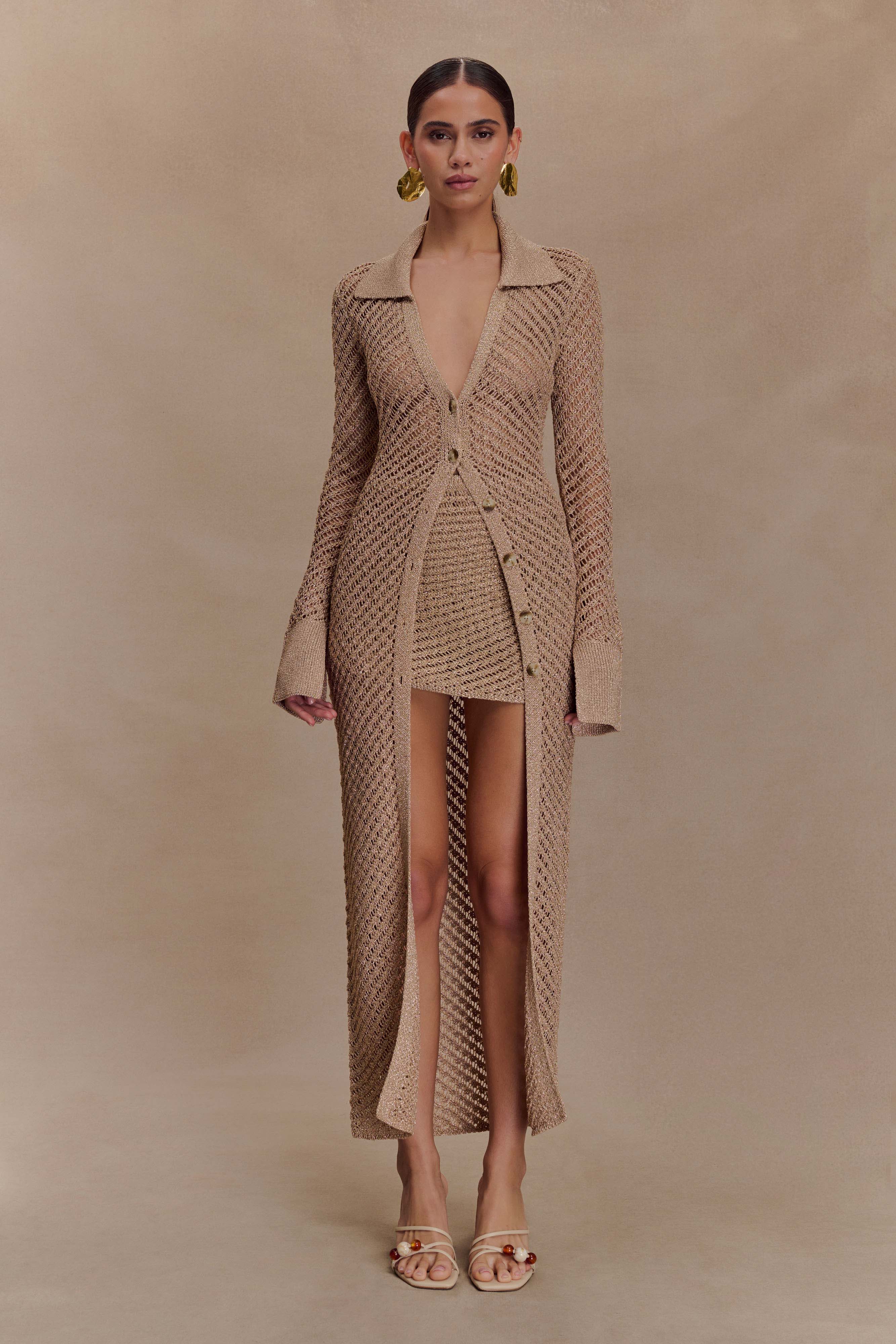 Waverley Metallic Knit Swim Cover Up Gold