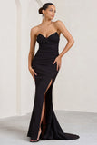 Elene Black Pleated Split Fishtail Maxi Dress