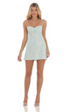 Sequin Embroidered Babydoll Dress in Seafoam