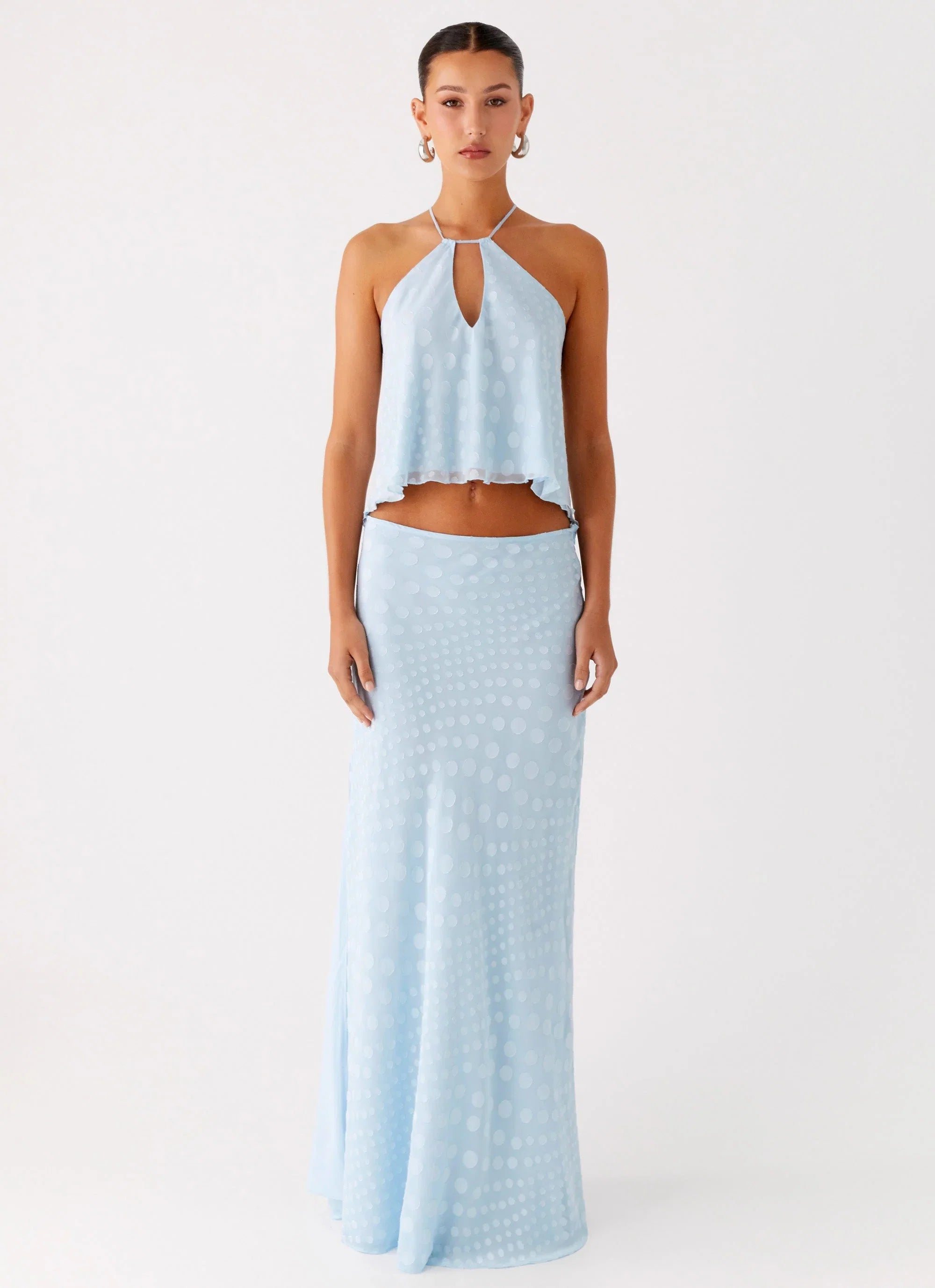 Mena Chiffon Spot Maxi Skirt Blue