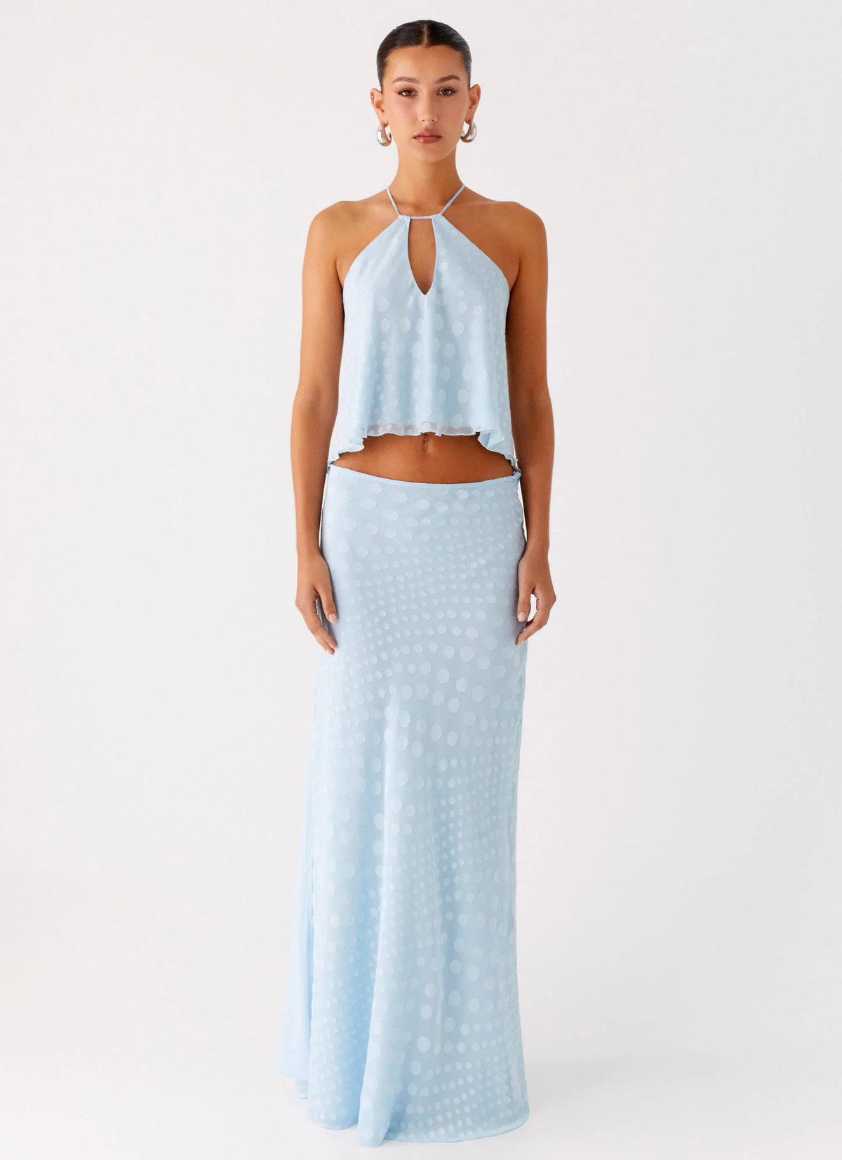 Mena Chiffon Spot Maxi Skirt Blue