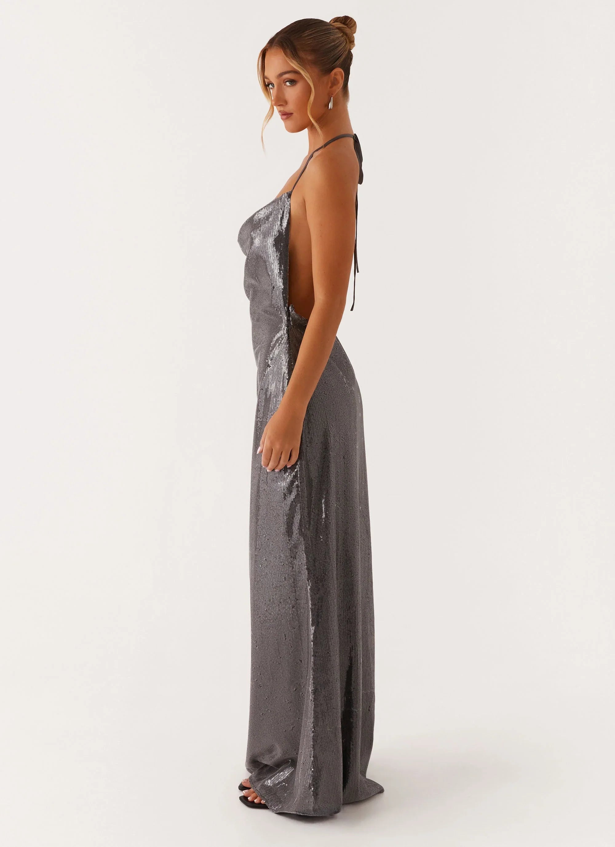 Sleek Love Sequin Maxi Dress Silver Sequin