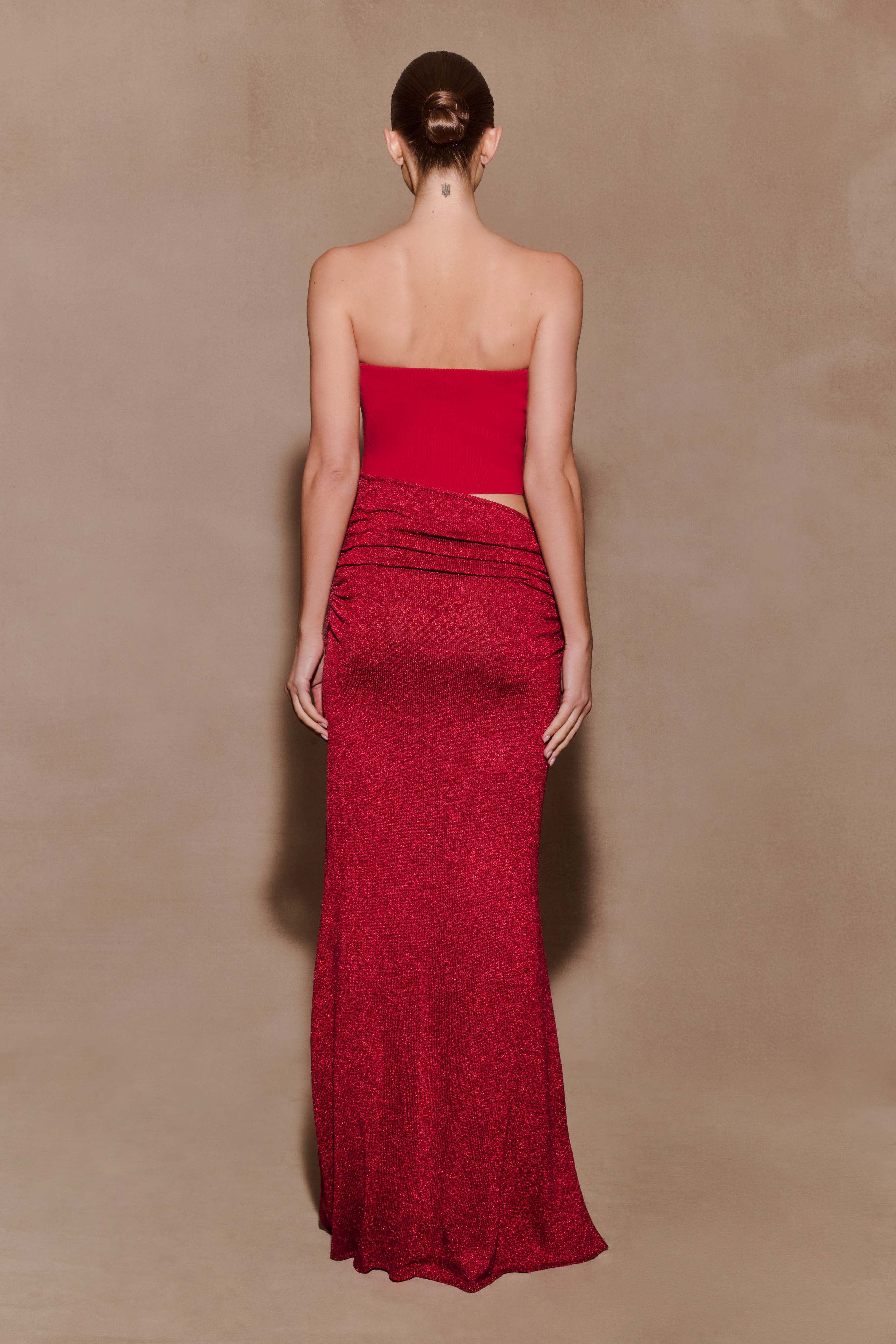 Jasiel Strapless Knit Maxi Dress Red