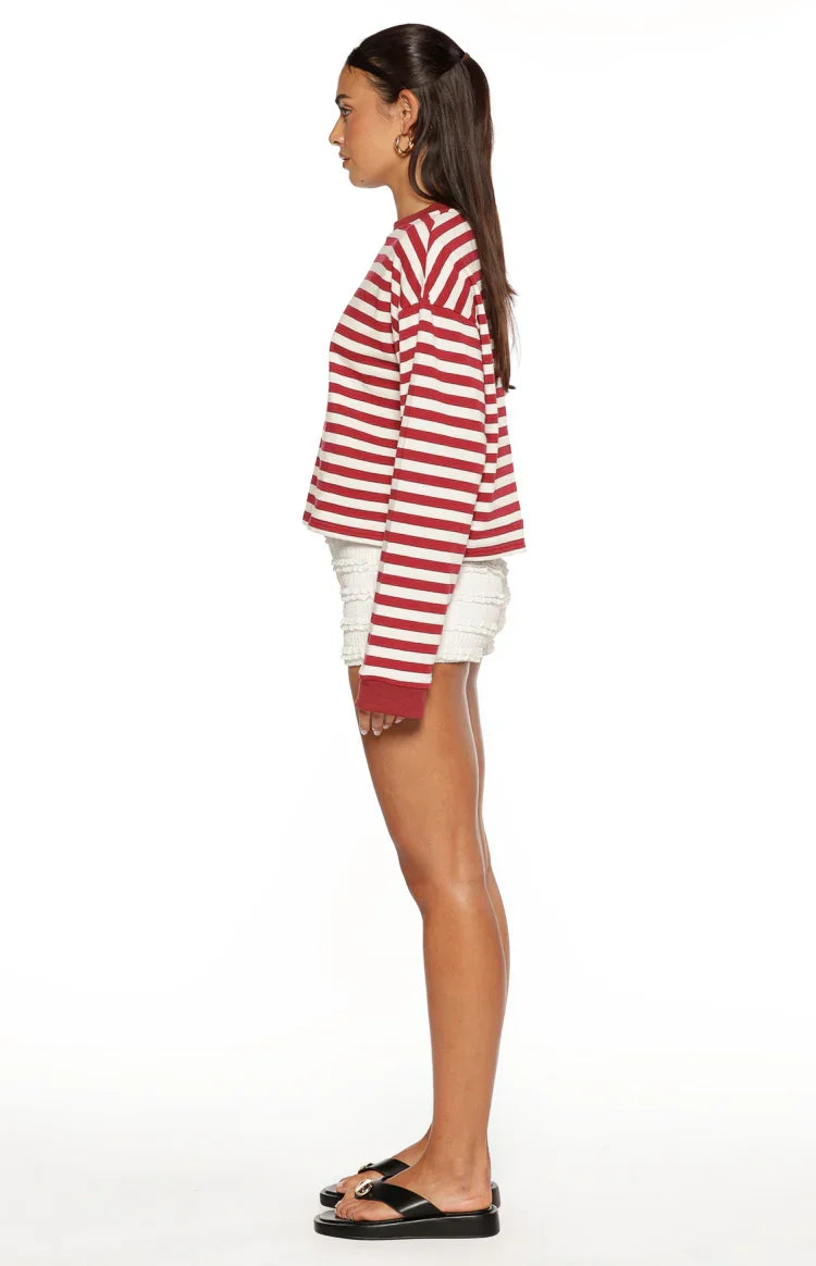 So Breezy Burgundy Stripe Long Sleeve Top