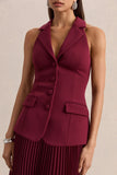 Marvelle Burgundy Plunge Neck Maxi Dress With Hanky Hem