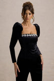 Tazmin Black Velvet Embellished Square Neck Top
