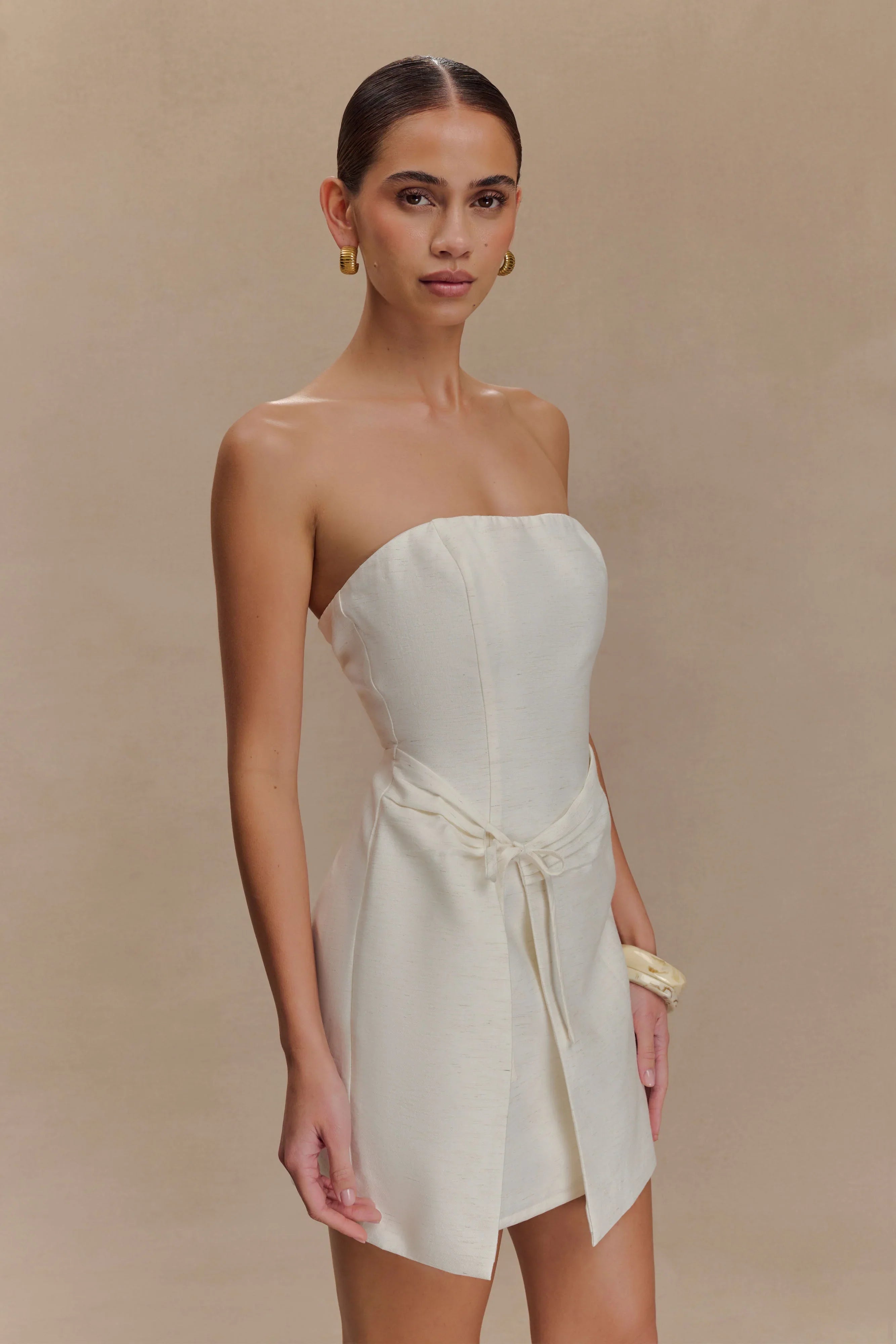Steph Strapless Linen Mini Dress White