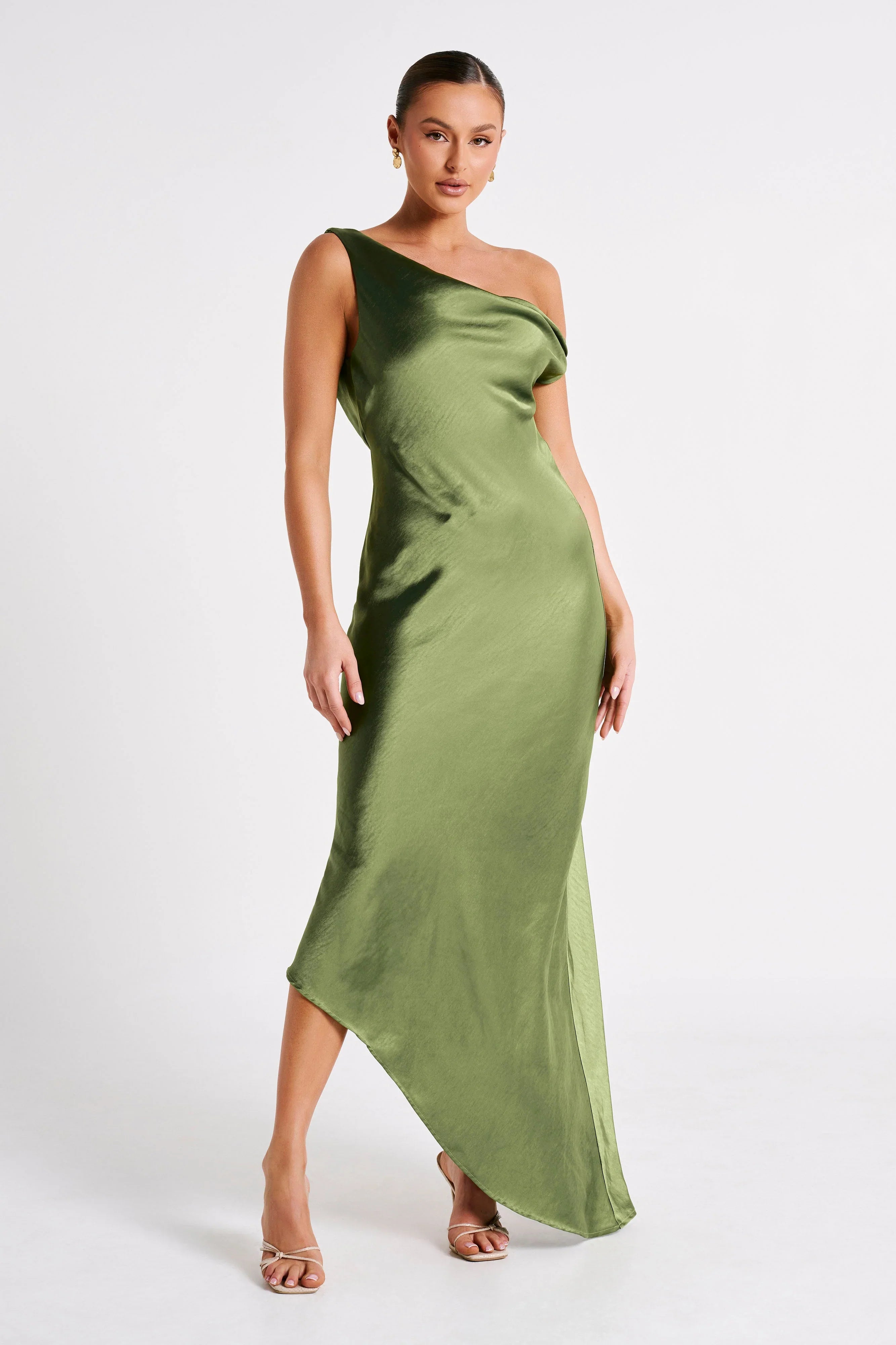 Yvette Slip Maxi Dress With Asymmetrical Hem Emerald