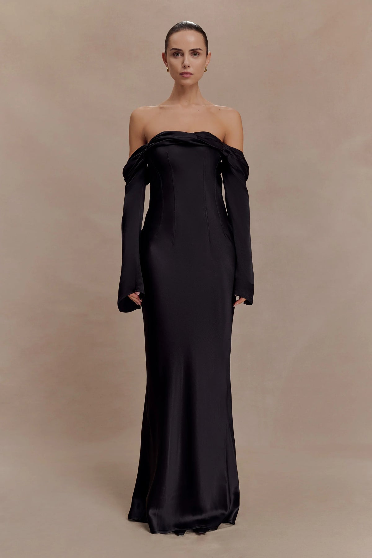 Giselle Off Shoulder Cowl Neck Maxi Dress Black