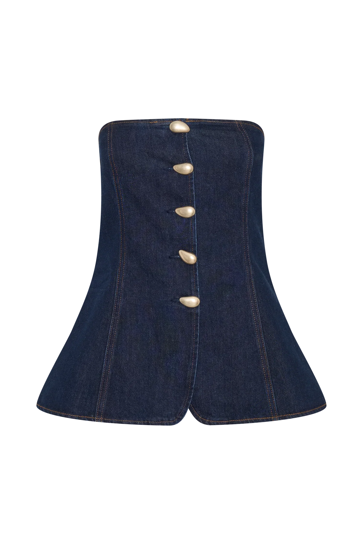 Lennox Strapless Long Line Button Top Indigo Blue