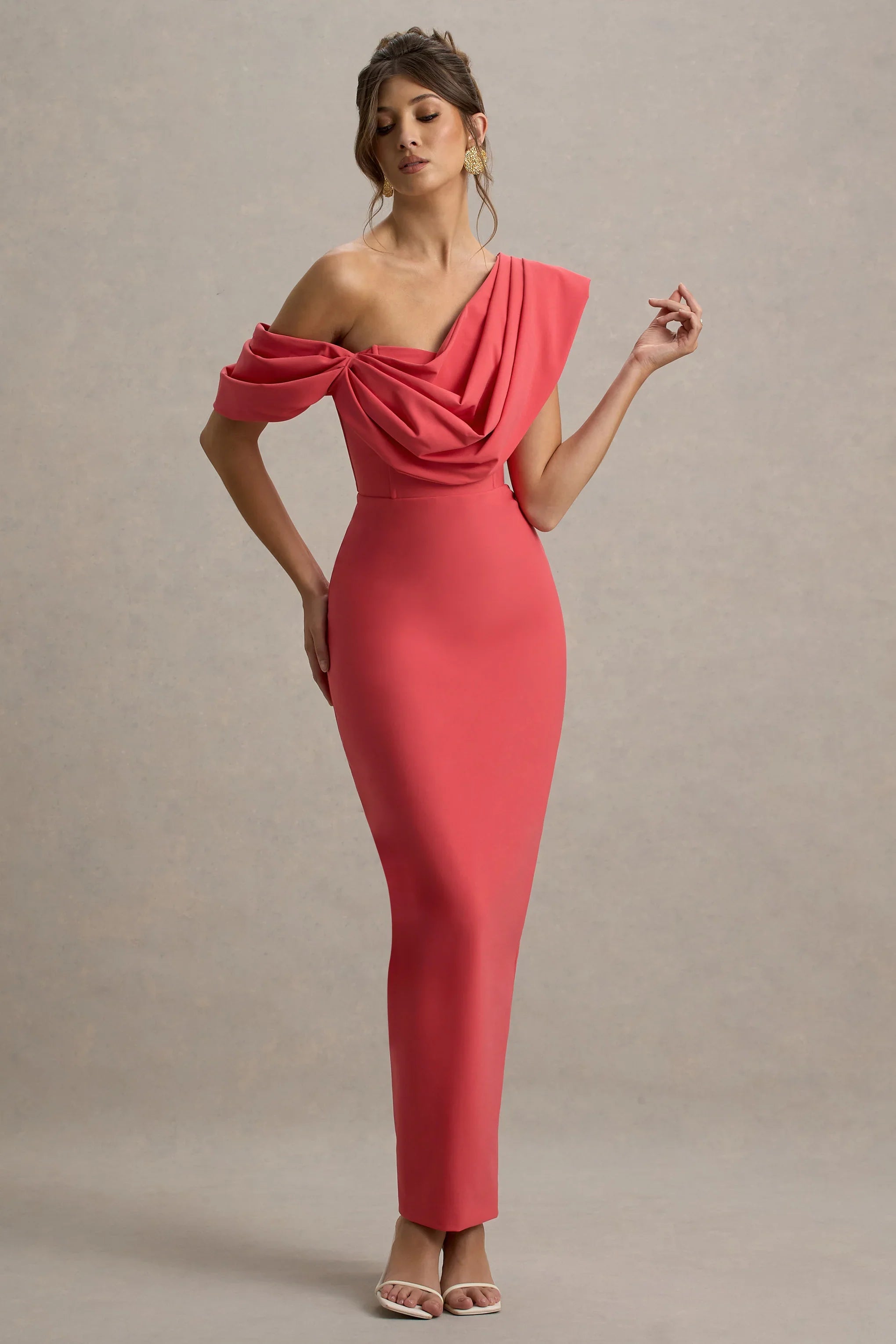 Angelina Pink Draped Shoulder Maxi Dress