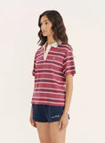 Berry Stripe Short Sleeve Polo Top