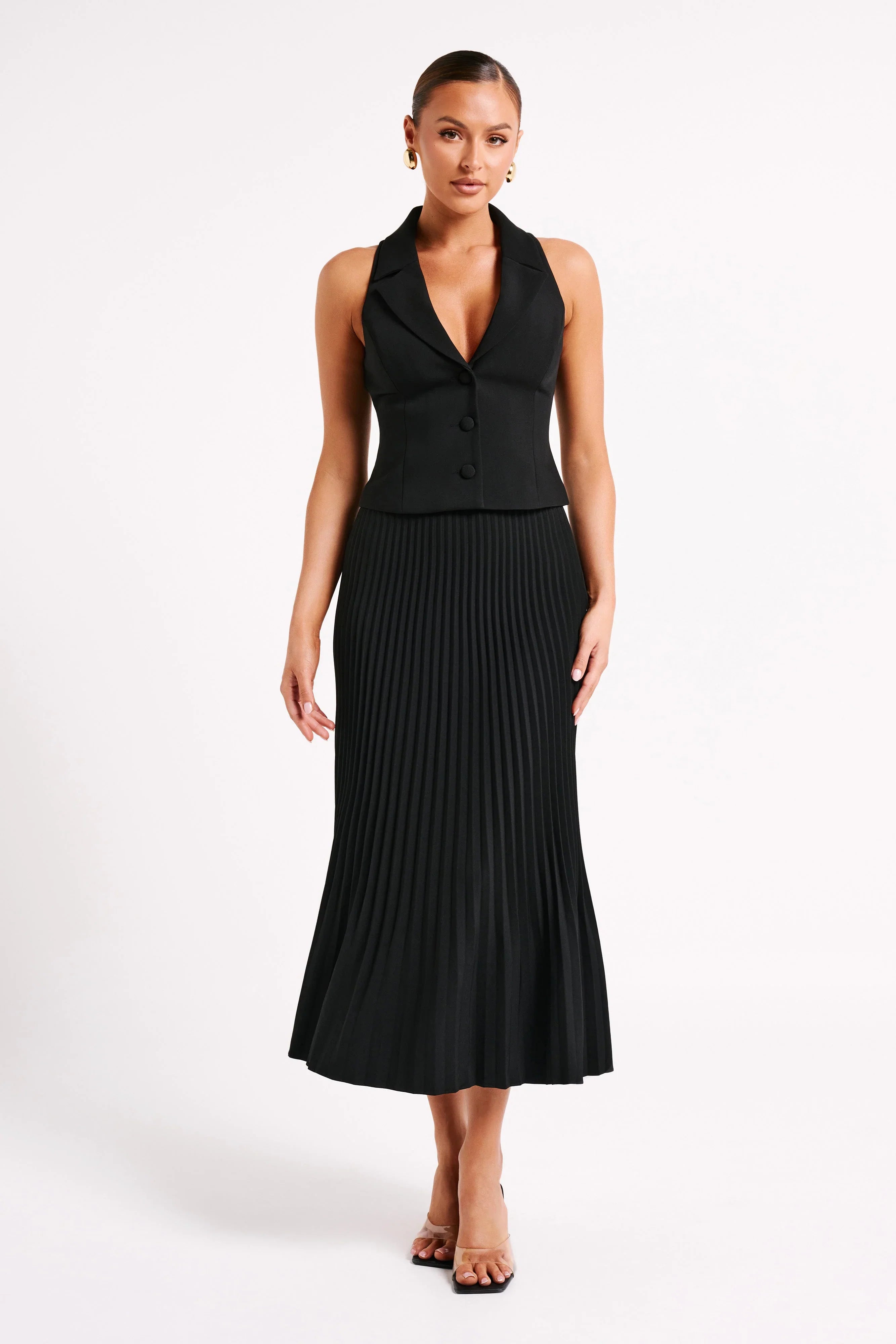 Twyla Pleated Suiting Maxi Skirt Black