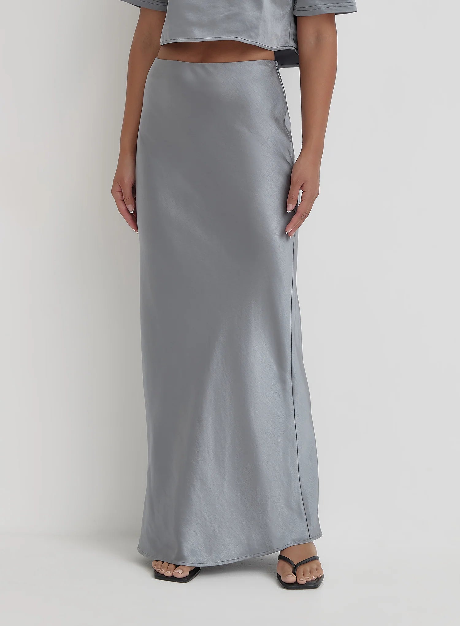 Blue Steel Satin Maxi Skirt