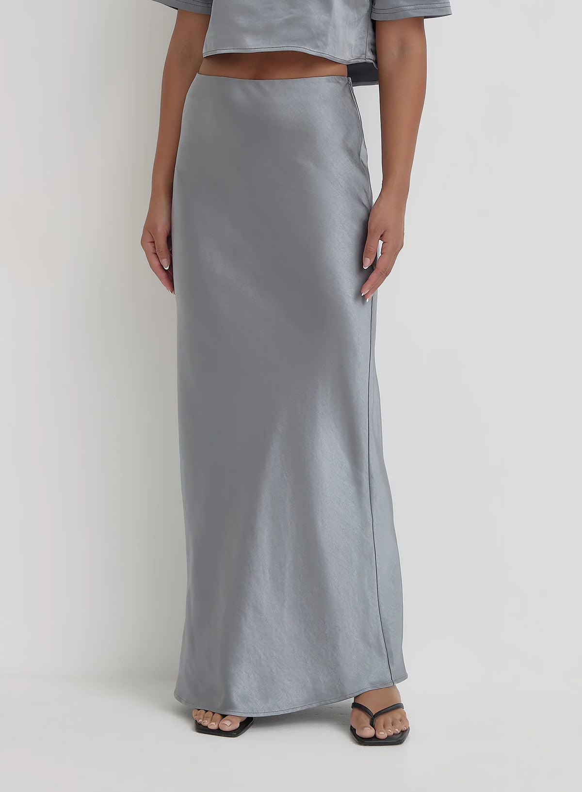 Blue Steel Satin Maxi Skirt
