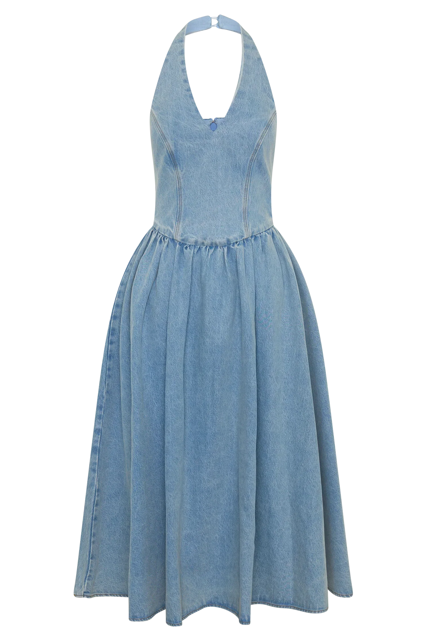 Miller Denim Halter Midi Dress Classic Blue