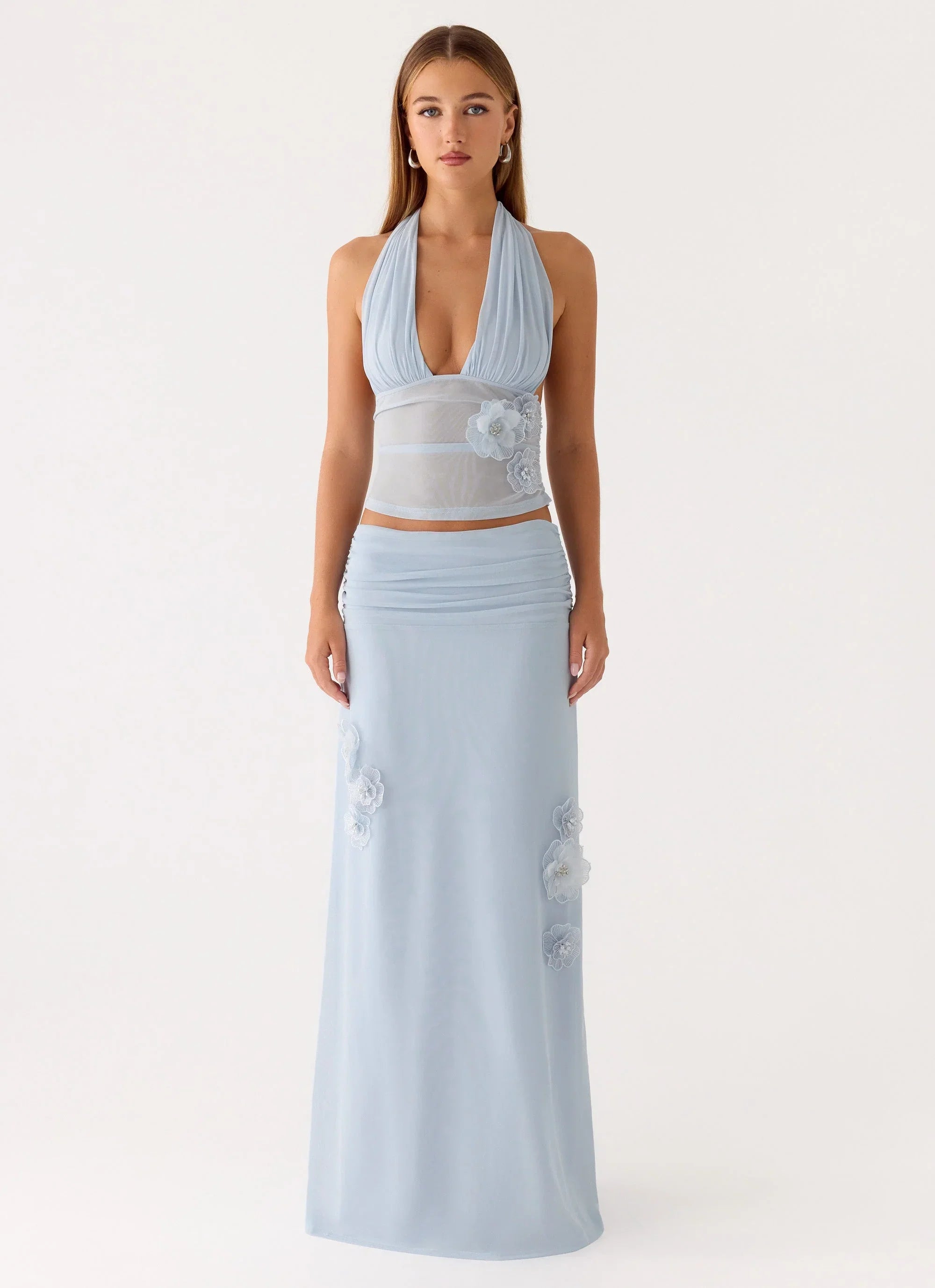 Fleur Power Maxi Skirt Blue