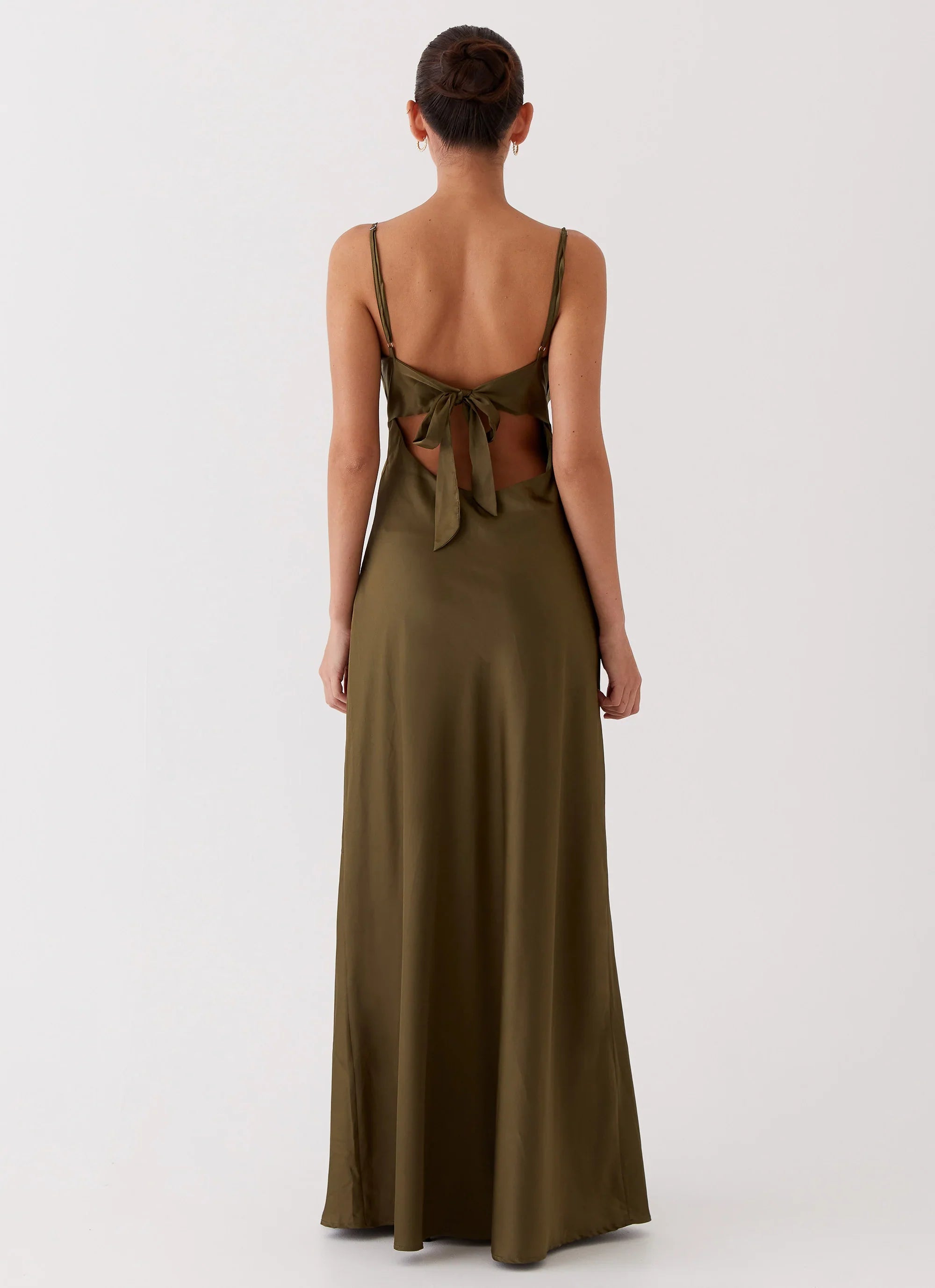 Flora Satin Maxi Dress Khaki