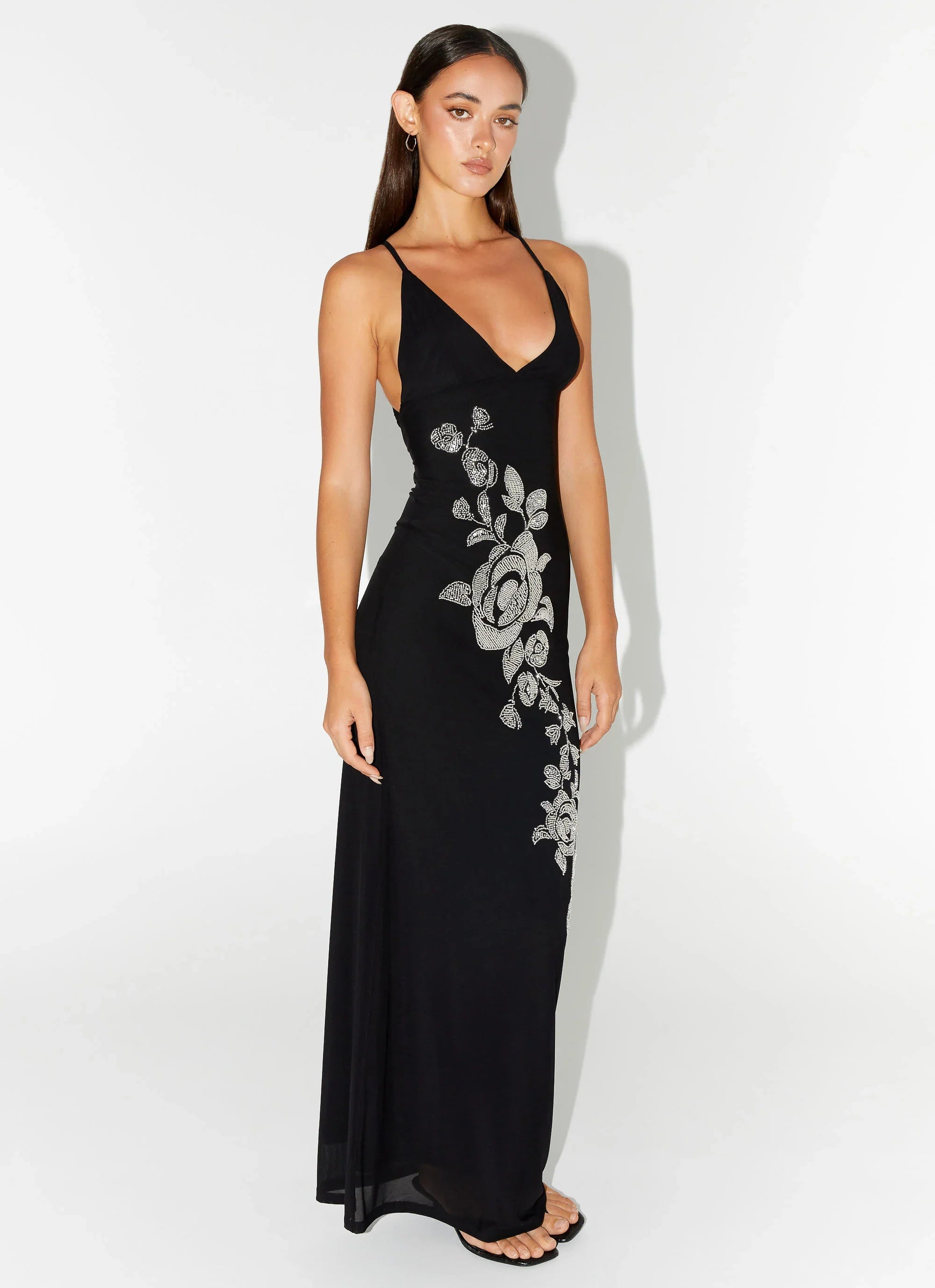 Beki Beaded Mesh Maxi Dress Black