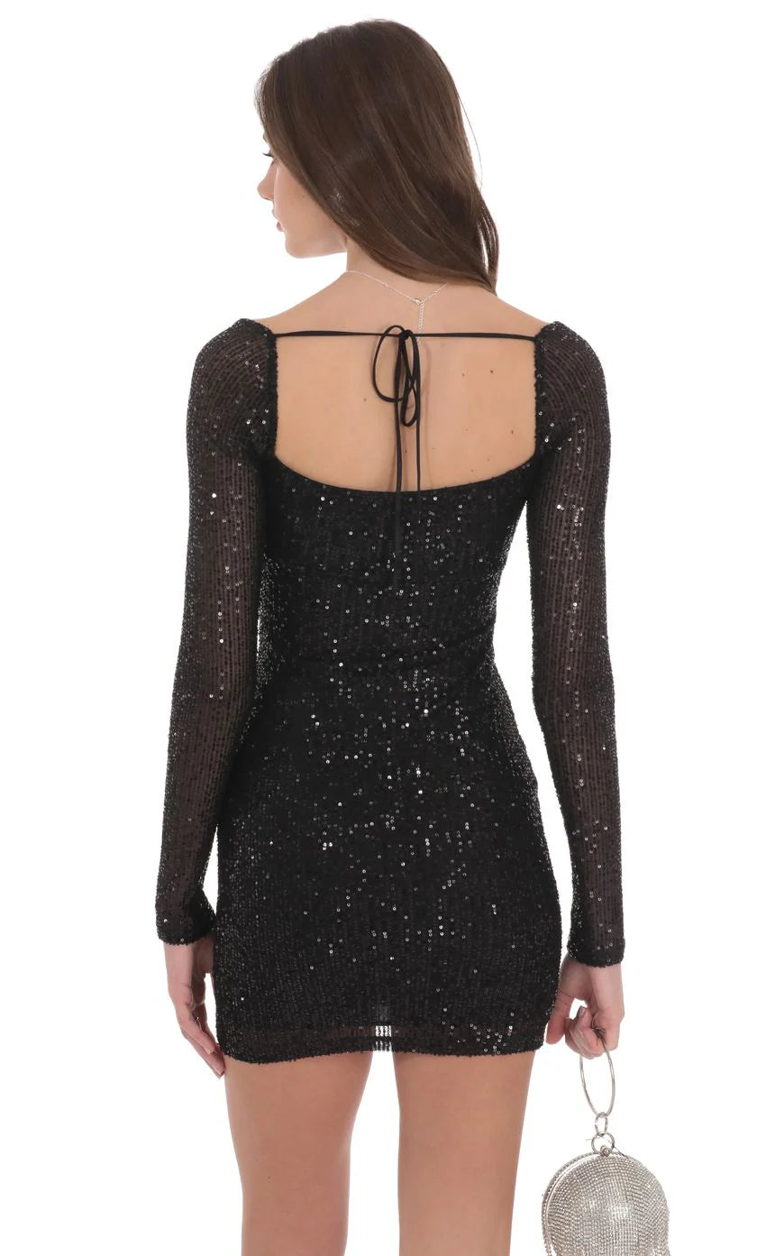 Sequin Long Sleeve Dress in Black