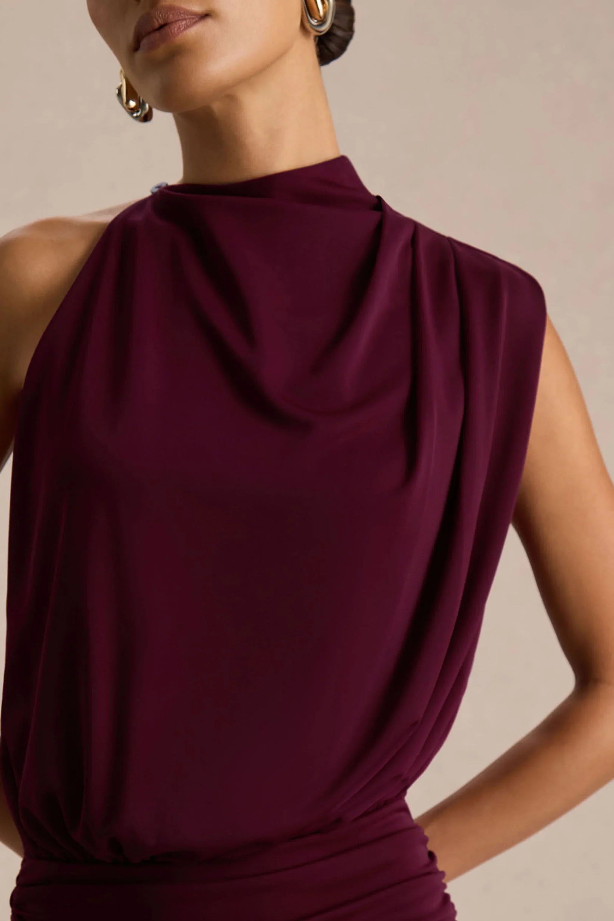 Umaira Burgundy High Neck Maxi Dress