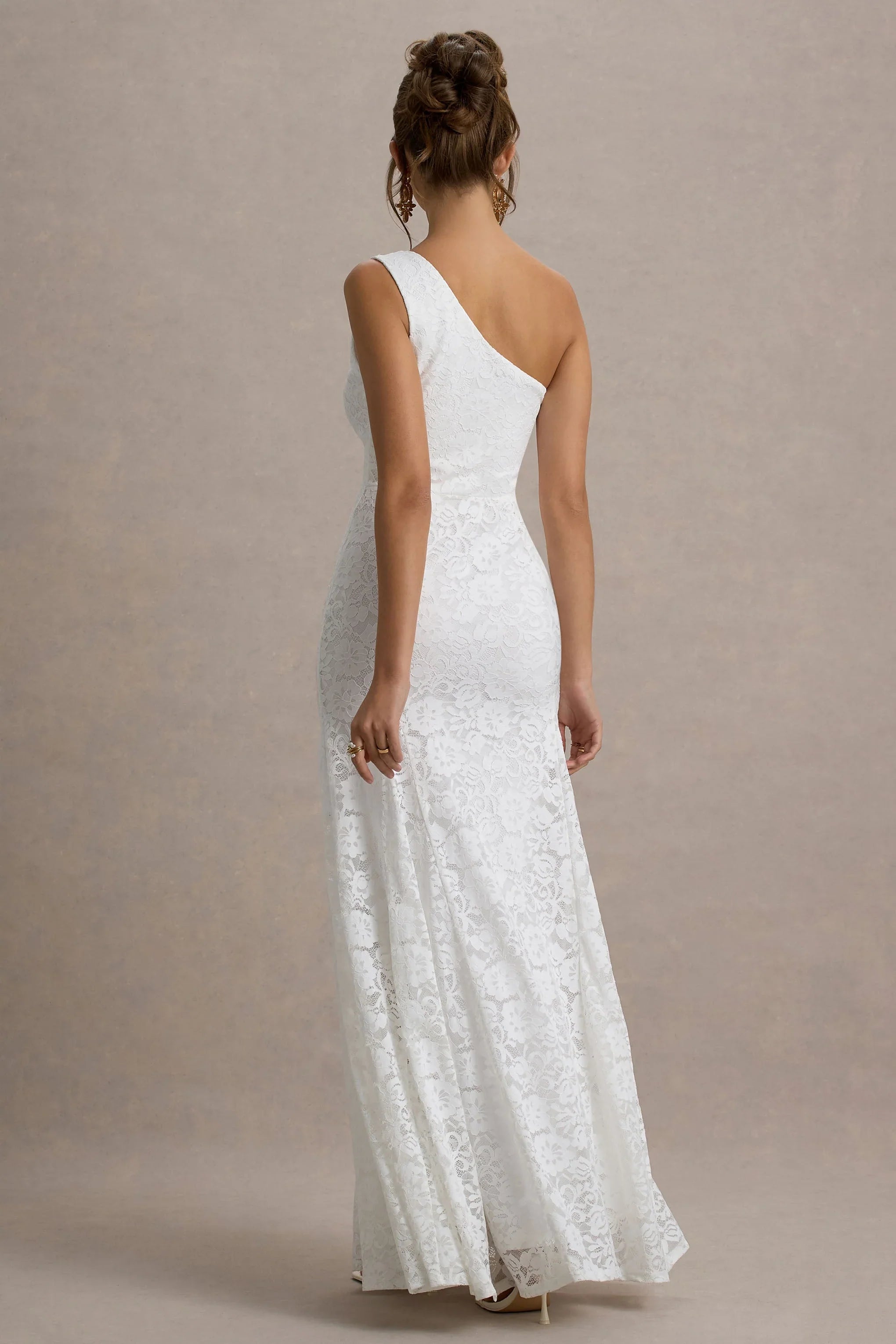 Gigou White Lace Asymmetric Maxi Dress