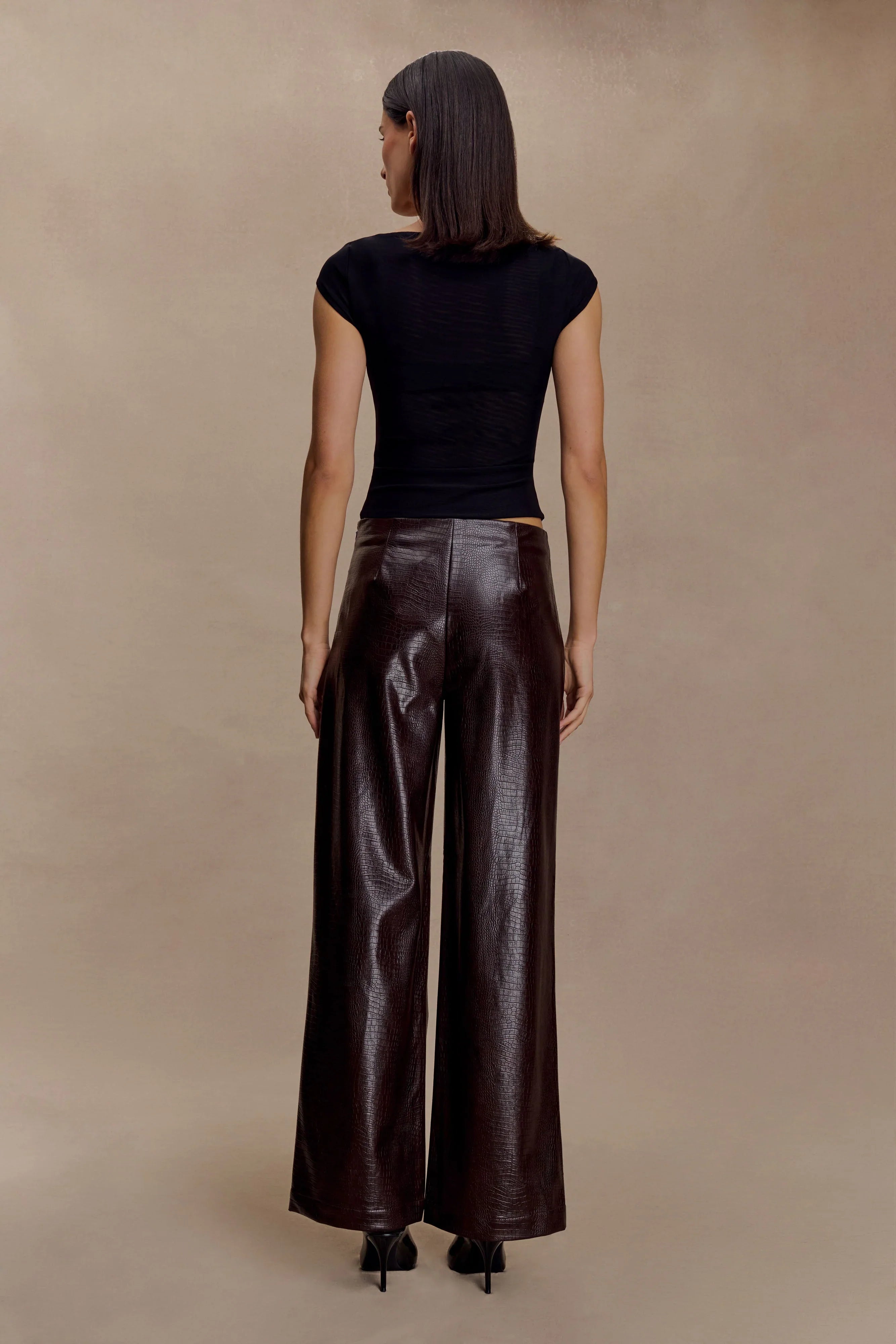 Henry Croc Faux Leather Straight Leg Pants Dark Chocolate