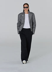 Grey Washed Faux Leather Biker Jacket