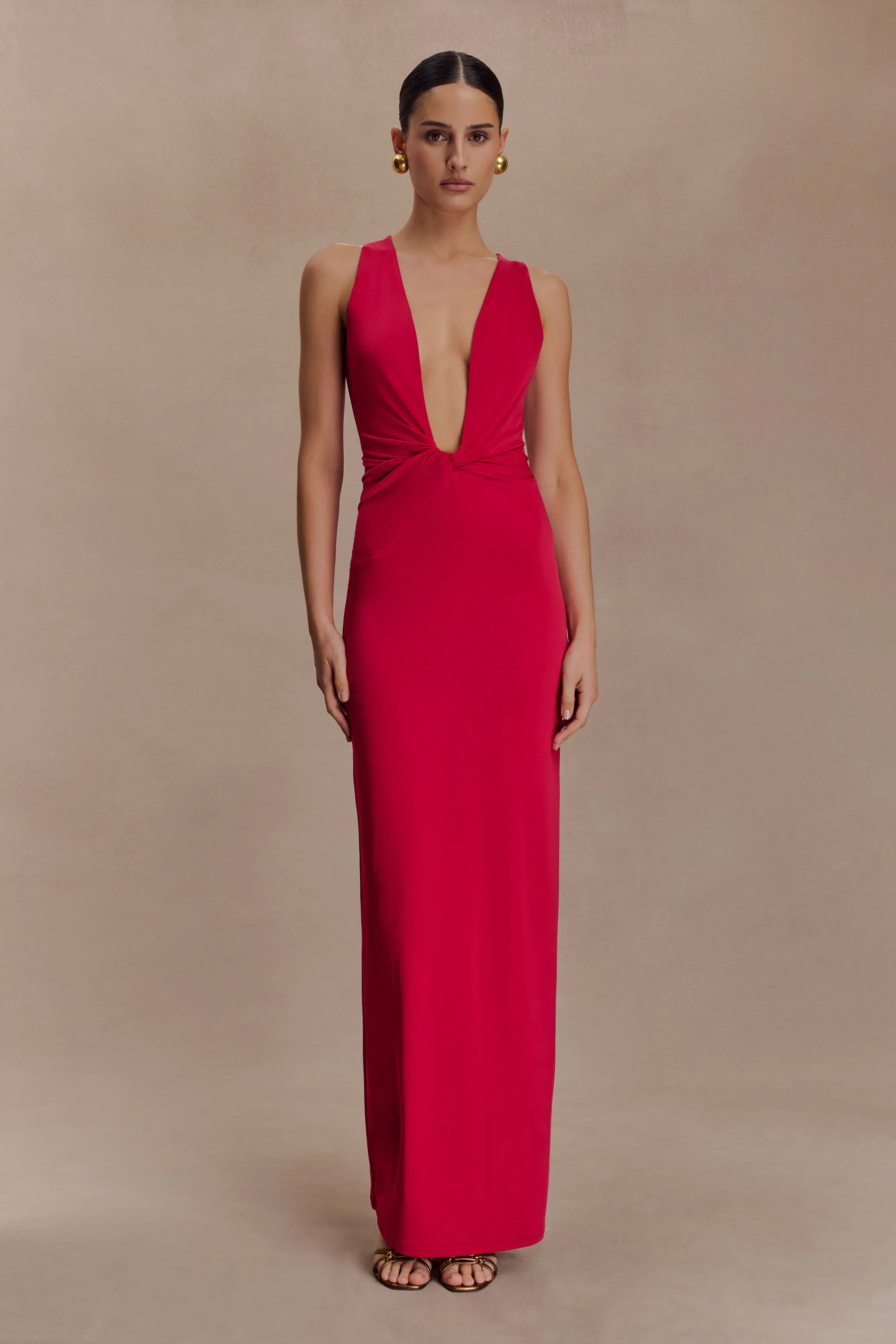 Stella Draped Slinky Maxi Dress Fuchsia Pink