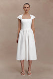 Ayla Cotton Fit And Flare Midi Dress White