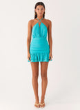 Egoist Crossover Mini Dress Aqua Blue