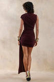 Nocturnal Brown Ruched Mini Dress With Sash