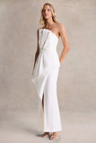 Dreamy Whispers Cream Strapless Ruffle Split Maxi Dress